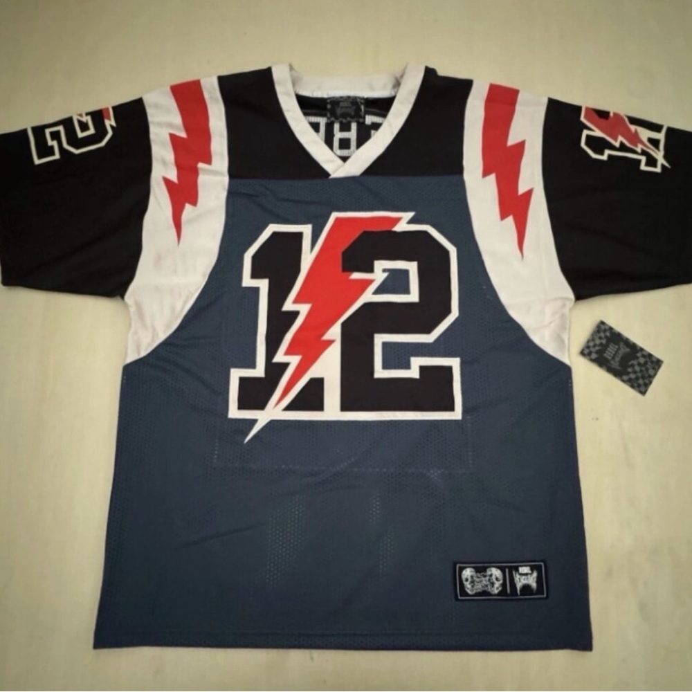 NWT Rebel Vengeance Football Jersey #12 Lightning Bolt Stitched Blue NWT